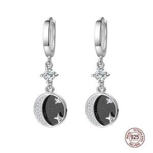 NWT Star Moon Dangle Drop Earrings S925 Sterling Silver CZ Enamel Celestial